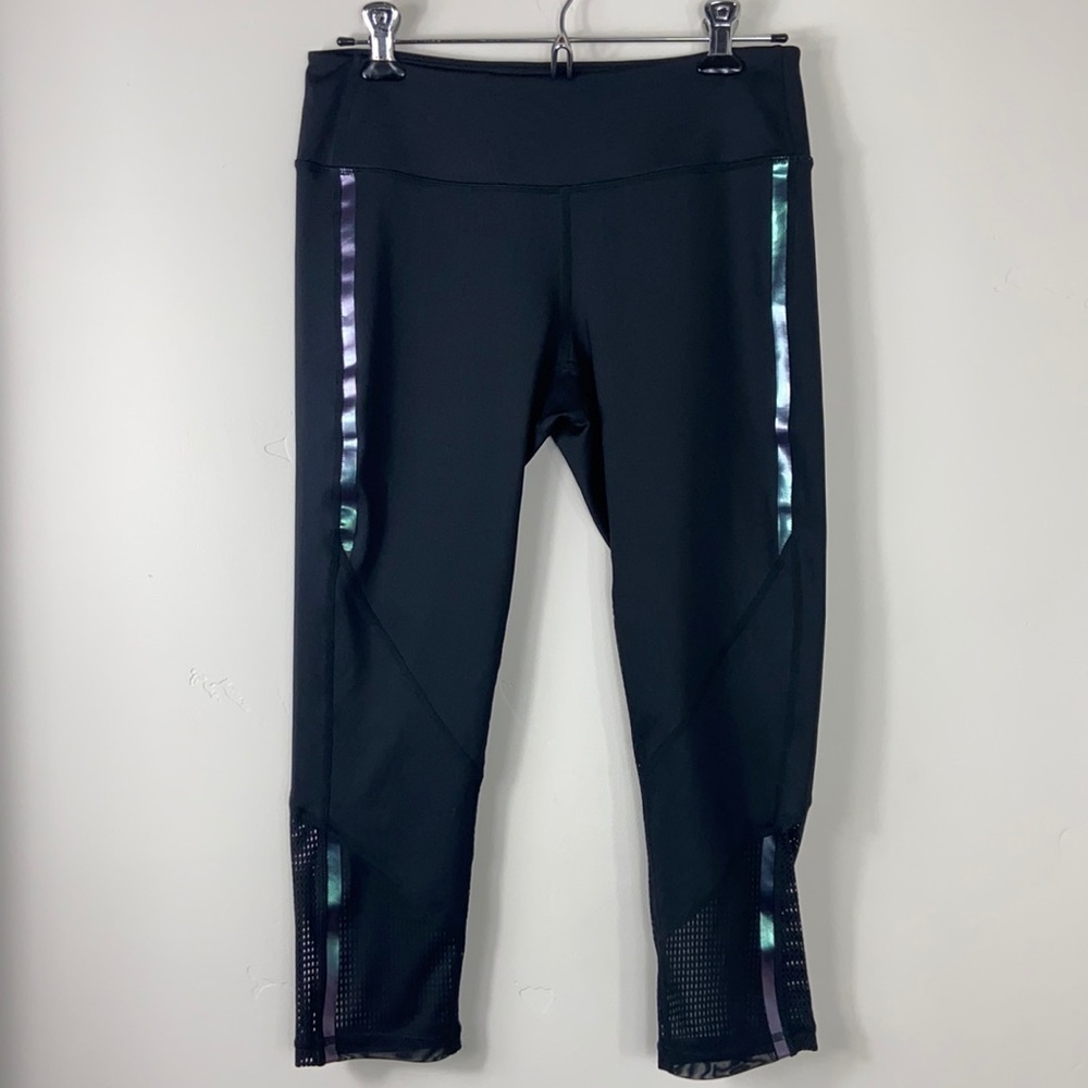 Zella Black Iridescent Stripe Mesh Crop Yoga Leggings Pants Medium